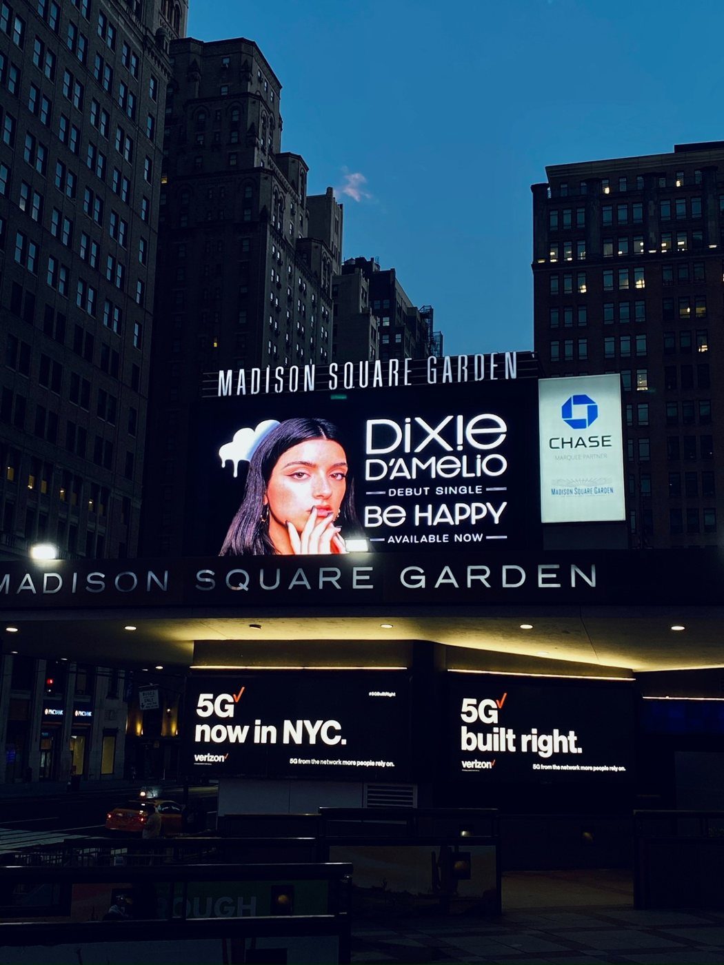 Dixie D'Amelio's debut single on the Madison Square Garden marquee